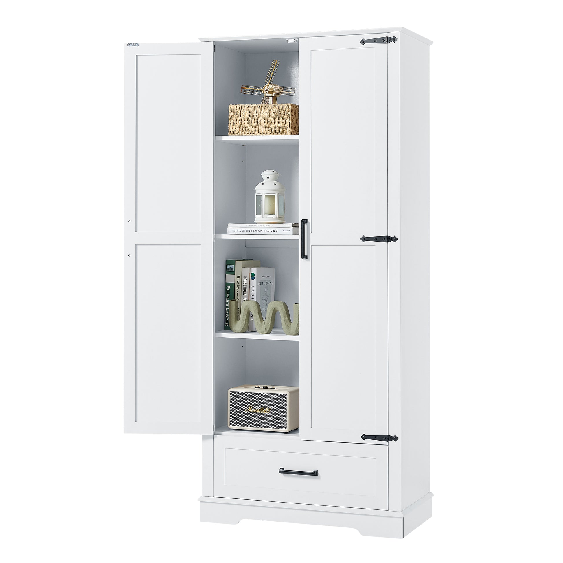 Tall Bathroom Storage Cabinet, Cabinet With Two Doors And One Drawer, Adjustable Shelf, Mdf Board, White White Mdf