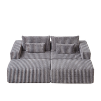 87" Oversized Sectional Lounge Chaise,No Assembly Required,Cloud Plush Loveseat With Two Removable Footstool,Fluffy Modern Sleeper Chair For Indoor Living Room Bedroom Grey Corduroy 2 Seat