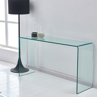 Glass Console Table, Transparent Tempered Glass Console Table With Rounded Edges Desks, Sofa Table Transparent Glass