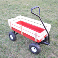Outdoor Wagon All Terrain Pulling Wood Railing Air Tires Garden Cart Red White Red Garden & Outdoor Metal
