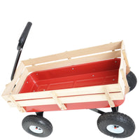 Outdoor Wagon All Terrain Pulling Wood Railing Air Tires Garden Cart Red White Red Garden & Outdoor Metal