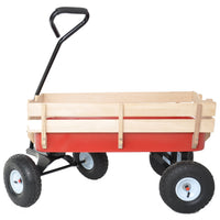 Outdoor Wagon All Terrain Pulling Wood Railing Air Tires Garden Cart Red White Red Garden & Outdoor Metal