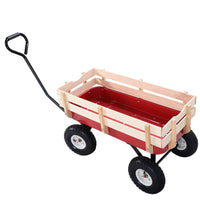 Outdoor Wagon All Terrain Pulling Wood Railing Air Tires Garden Cart Red White Red Garden & Outdoor Metal
