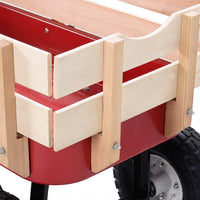 Outdoor Wagon All Terrain Pulling Wood Railing Air Tires Garden Cart Red White Red Garden & Outdoor Metal