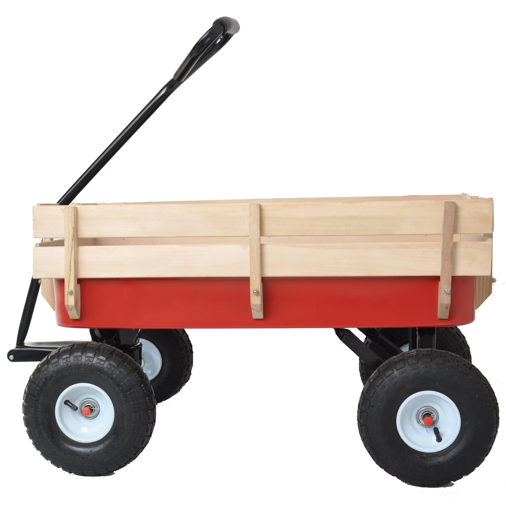 Outdoor Wagon All Terrain Pulling Wood Railing Air Tires Garden Cart Red White Red Garden & Outdoor Metal