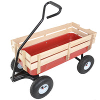 Outdoor Wagon All Terrain Pulling Wood Railing Air Tires Garden Cart Red White Red Garden & Outdoor Metal