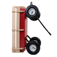 Outdoor Wagon All Terrain Pulling Wood Railing Air Tires Garden Cart Red White Red Garden & Outdoor Metal