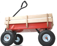 Outdoor Wagon All Terrain Pulling Wood Railing Air Tires Garden Cart Red White Red Garden & Outdoor Metal
