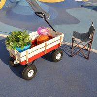 Outdoor Wagon All Terrain Pulling Wood Railing Air Tires Garden Cart Red White Red Garden & Outdoor Metal
