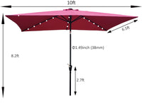 10 X 6.5T Rectangular Patio Solar Led Lighted Outdoor Umbrellas With Crank And Push Button Tilt For Garden Backyard Pool Swimming Pool Burgundy Metal