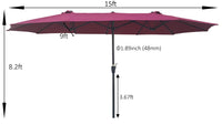15Ftx9Ftdouble Sided Patio Umbrella Outdoor Market Table Garden Extra Large Waterproof Twin Umbrellas With Crank And Wind Vents For Garden Deck Backyard Pool Shade Outside Deck Swimming Pool Burgundy Metal
