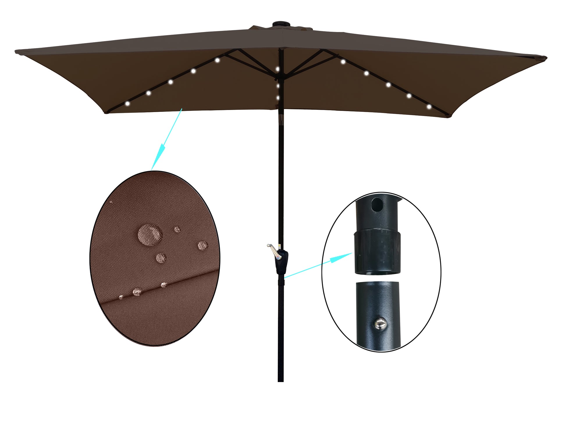 10 X 6.5T Rectangular Patio Umbrella Solar Led Lighted Outdoor Market Table Waterproof Umbrellas Sunshade With Crank And Push Button Tilt For Garden Deck Backyard Pool Shade Outside Deck Swimming