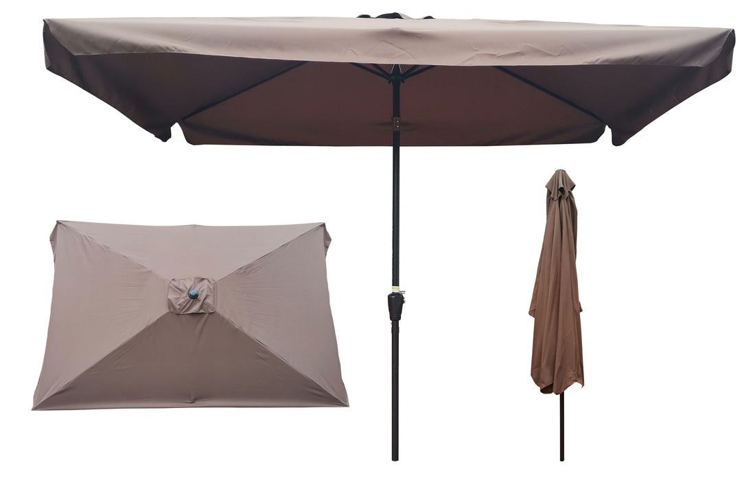 10 X 6.5Ft Rectangular Patio Umbrella Outdoor Market Umbrellas With Crank And Push Button Tilt For Garden Swimming Pool Market Chocolate Metal