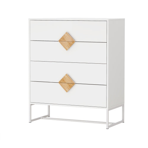 Solid Wood Special Shape Square Handle Design With 4 Drawers Bedroom Furniture Dressers White Mdf