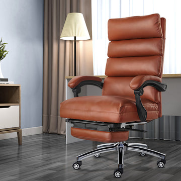 Exectuive Chair High Back Adjustable Managerial Home Desk Chair Brown Foam Pu