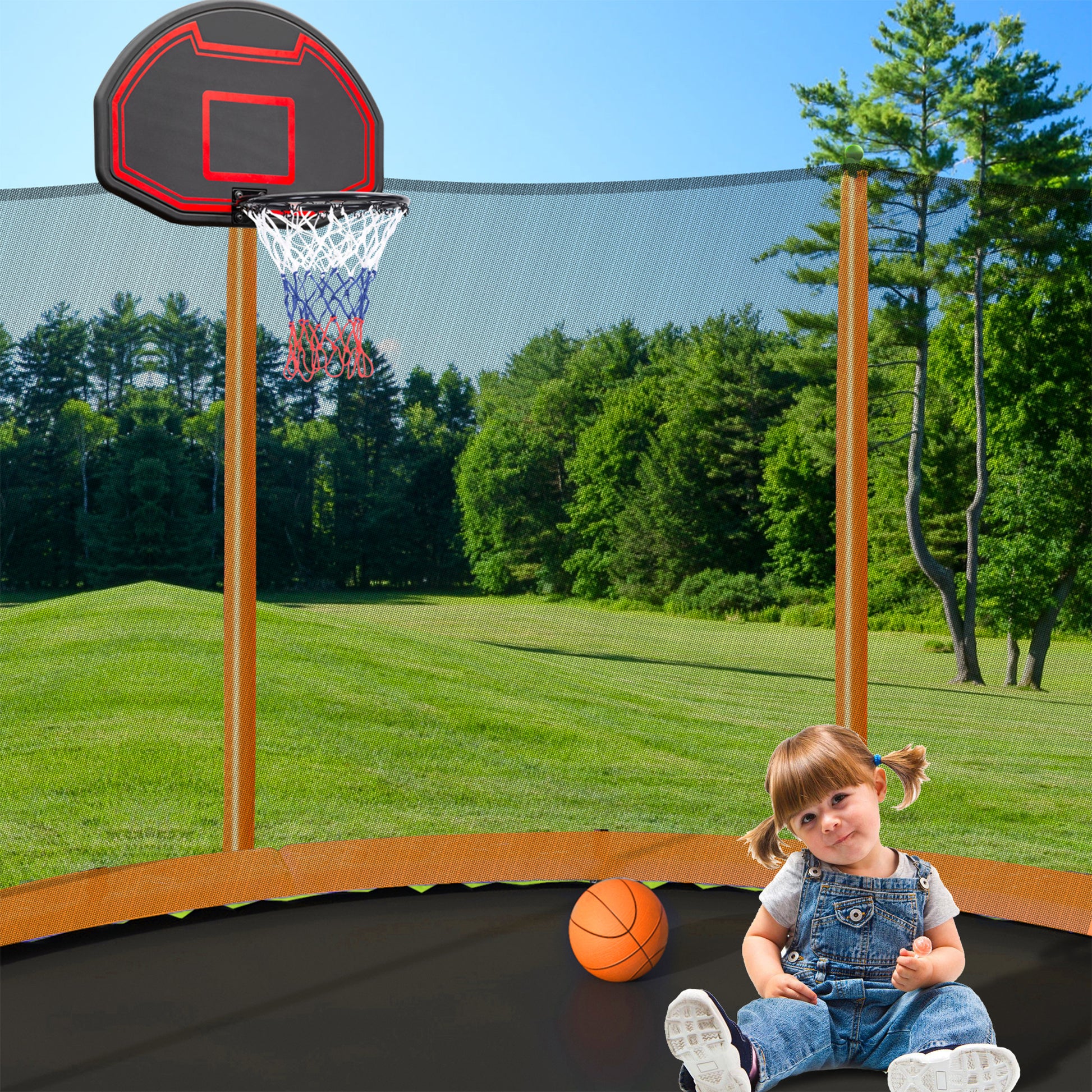 15Ft Trampoline With Basketball Hoop Inflator And Ladder Inner Safety Enclosure Orange Orange Metal