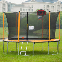 15Ft Trampoline With Basketball Hoop Inflator And Ladder Inner Safety Enclosure Orange Orange Metal