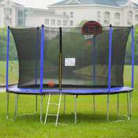 15Ft Trampoline With Basketball Hoop Inflator And Ladder Inner Safety Enclosure Blue Blue Stainless Steel