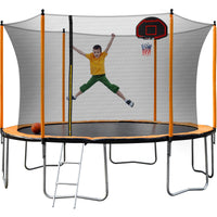 15Ft Trampoline With Basketball Hoop Inflator And Ladder Inner Safety Enclosure Orange Orange Metal