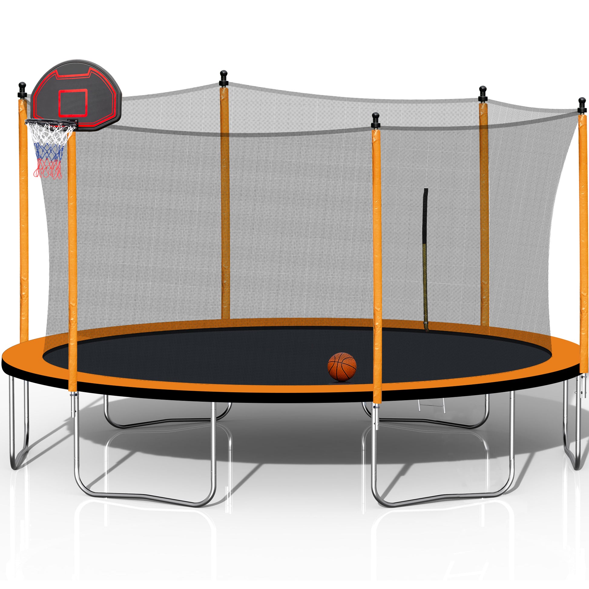 15Ft Trampoline With Basketball Hoop Inflator And Ladder Inner Safety Enclosure Orange Orange Metal