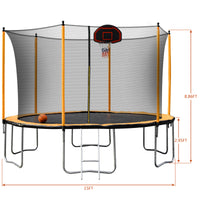 15Ft Trampoline With Basketball Hoop Inflator And Ladder Inner Safety Enclosure Orange Orange Metal