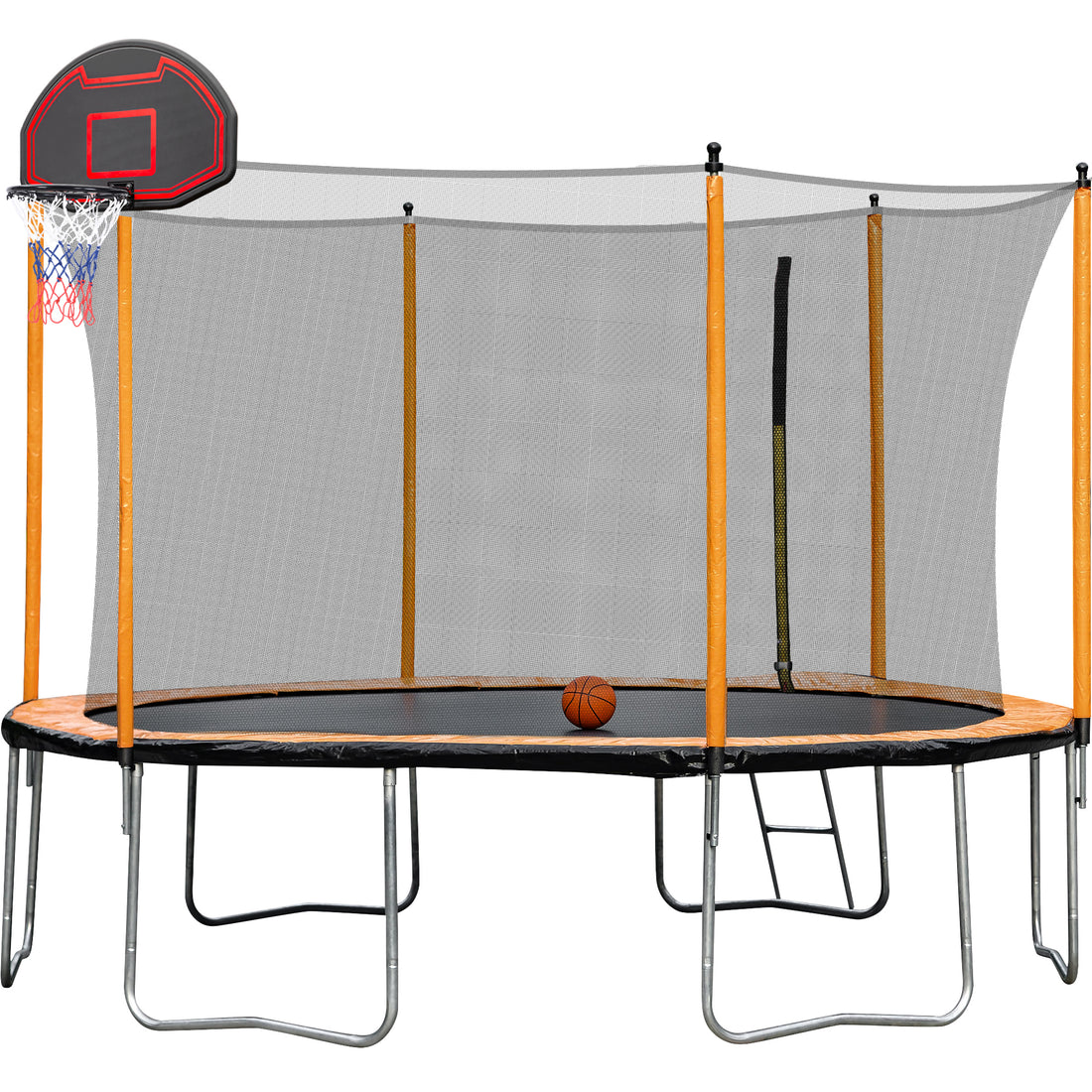 15Ft Trampoline With Basketball Hoop Inflator And Ladder Inner Safety Enclosure Orange Orange Metal