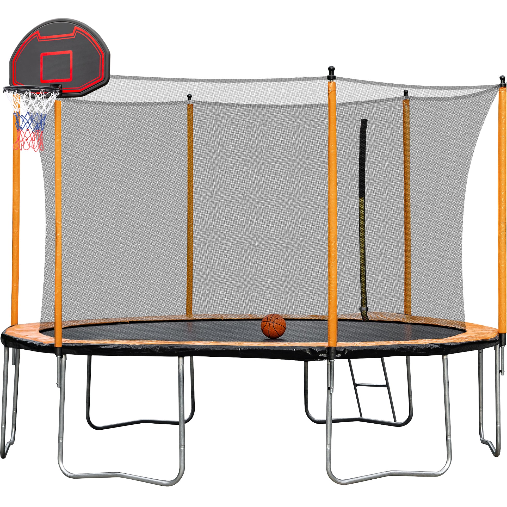 15Ft Trampoline With Basketball Hoop Inflator And Ladder Inner Safety Enclosure Orange Orange Metal