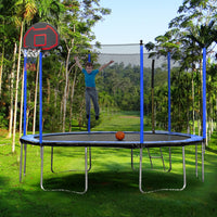 15Ft Trampoline With Basketball Hoop Inflator And Ladder Inner Safety Enclosure Blue Blue Stainless Steel