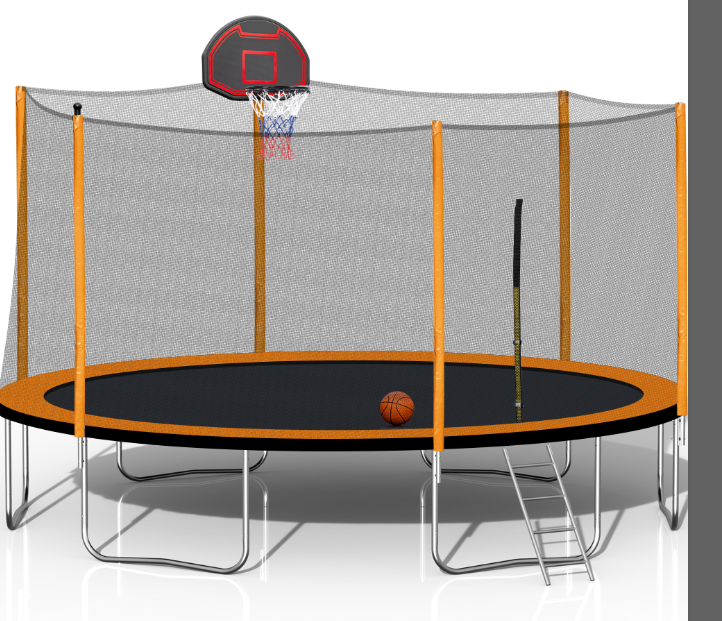 14Ft Powder Coated Advanced Trampoline With Basketball Hoop Inflator And Ladder Outer Safety Enclosure Orange Orange Steel