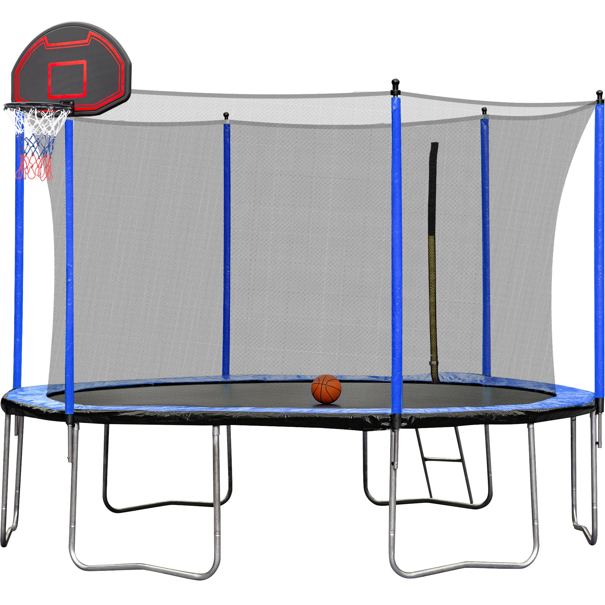 15Ft Trampoline With Basketball Hoop Inflator And Ladder Inner Safety Enclosure Blue Blue Stainless Steel