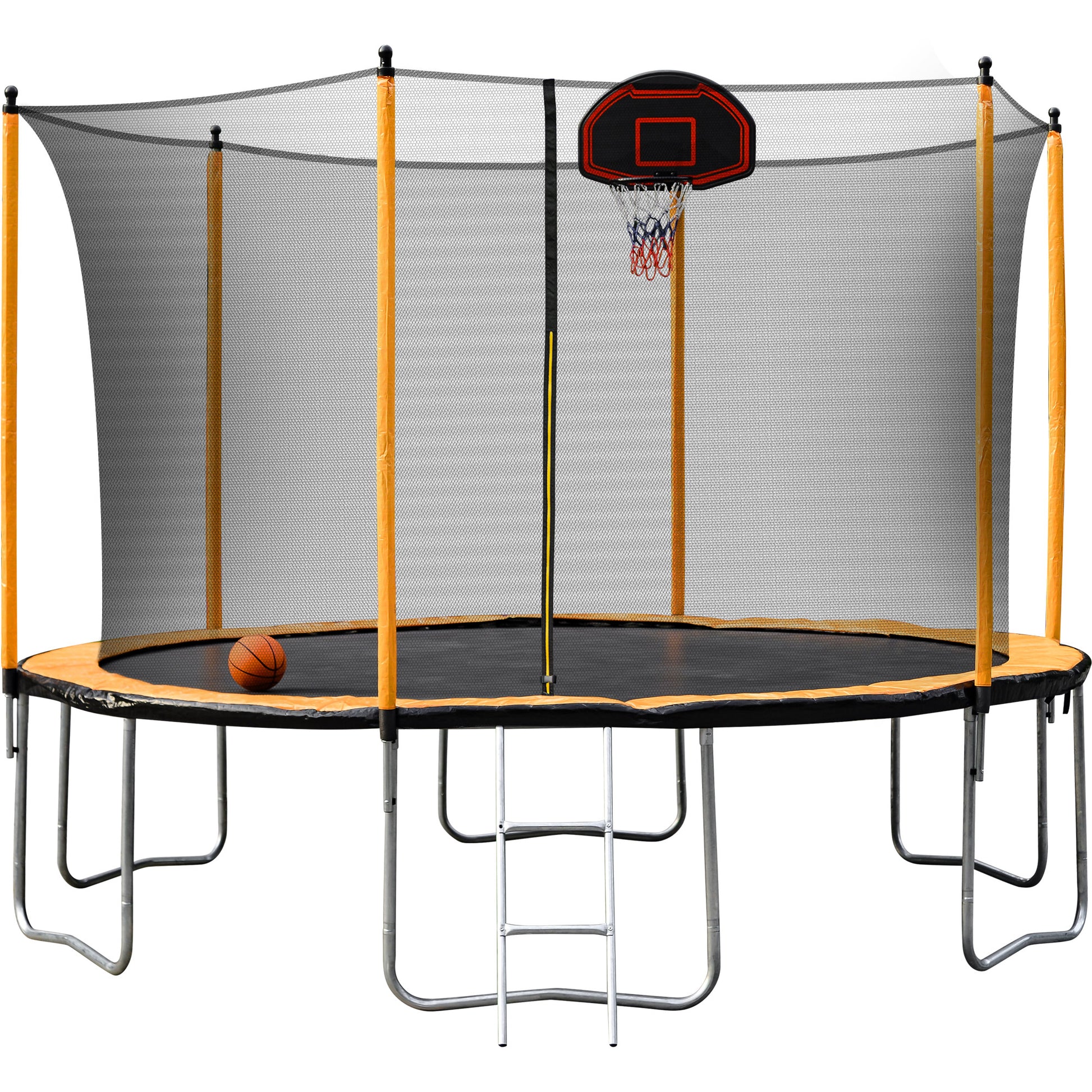 15Ft Trampoline With Basketball Hoop Inflator And Ladder Inner Safety Enclosure Orange Orange Metal