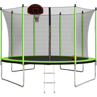 10Ft Trampoline With Basketball Hoop Inflator And Ladder Inner Safety Enclosure Green Green Metal