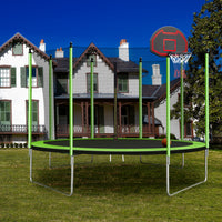 10Ft Trampoline With Basketball Hoop Inflator And Ladder Inner Safety Enclosure Green Green Metal