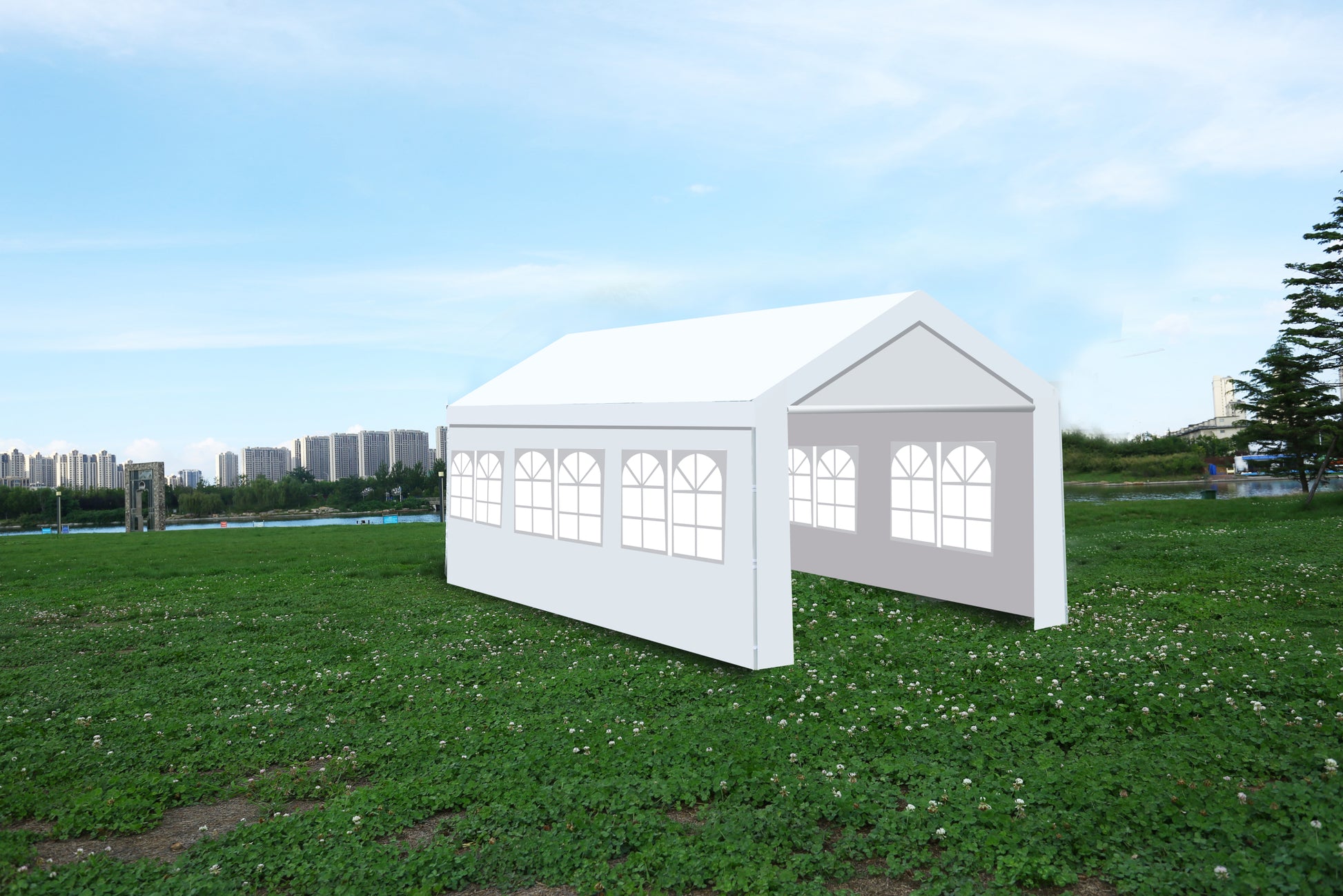 10'X20' Heavy Duty Carport Gazebo, Canopy Garage, Car Shelter With Windows White Steel