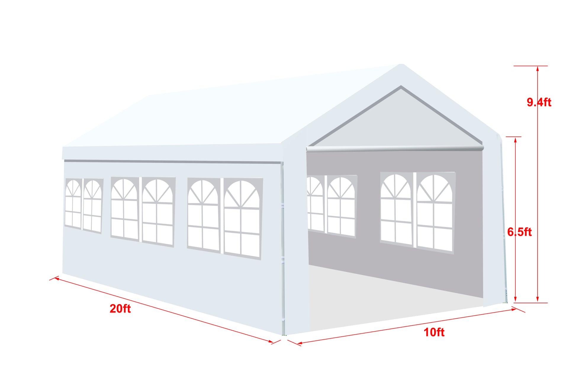 10'X20' Heavy Duty Carport Gazebo, Canopy Garage, Car Shelter With Windows White Steel