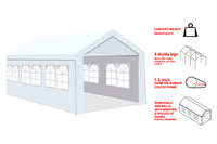 10'X20' Heavy Duty Carport Gazebo, Canopy Garage, Car Shelter With Windows White Steel