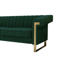 Fx P81 Rg2 Retro Green Sofa Modern Cream Velvet Sofa With Gold Accents Sleek Channel Tufted Upholstery, 3 Seat Couch For Living Room And Office Decor Retro Green Velvet 3 Seat