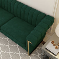 Fx P81 Rg2 Retro Green Sofa Modern Cream Velvet Sofa With Gold Accents Sleek Channel Tufted Upholstery, 3 Seat Couch For Living Room And Office Decor Retro Green Velvet 3 Seat