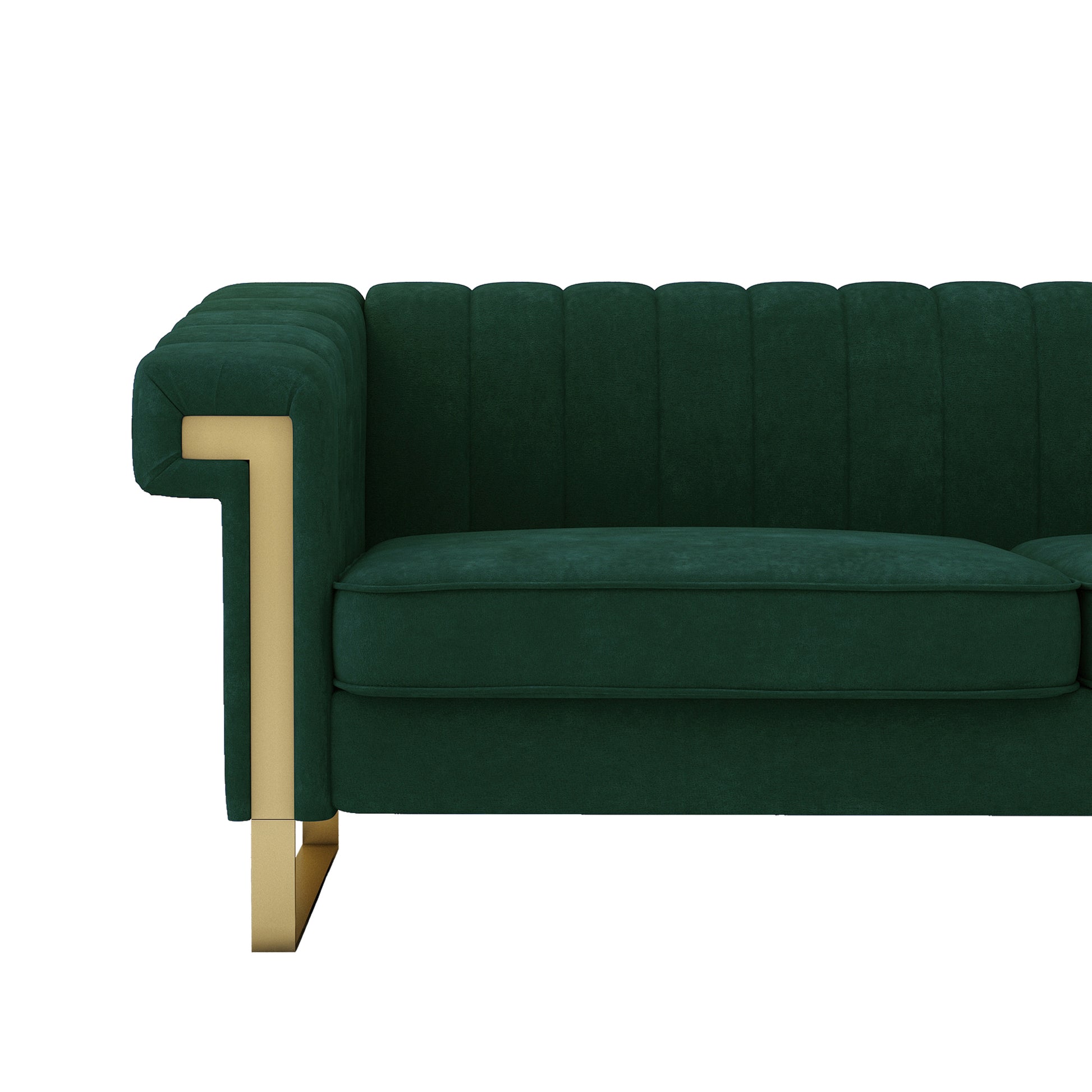 Fx P81 Rg2 Retro Green Sofa Modern Cream Velvet Sofa With Gold Accents Sleek Channel Tufted Upholstery, 3 Seat Couch For Living Room And Office Decor Retro Green Velvet 3 Seat