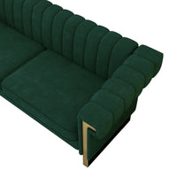 Fx P81 Rg2 Retro Green Sofa Modern Cream Velvet Sofa With Gold Accents Sleek Channel Tufted Upholstery, 3 Seat Couch For Living Room And Office Decor Retro Green Velvet 3 Seat