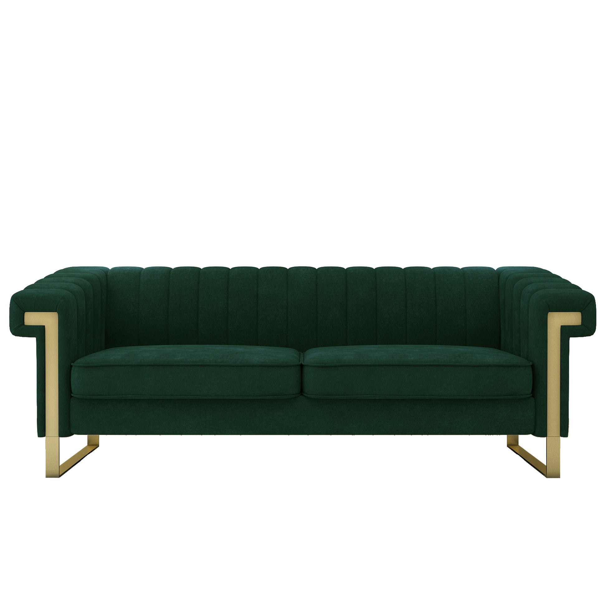 Fx P81 Rg2 Retro Green Sofa Modern Cream Velvet Sofa With Gold Accents Sleek Channel Tufted Upholstery, 3 Seat Couch For Living Room And Office Decor Retro Green Velvet 3 Seat