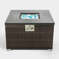 Outdoor Gas Fire Pit Square Dark Brown Wicker Fire Pit Table Propane Fire Table With Glass Rocks Brown Wicker