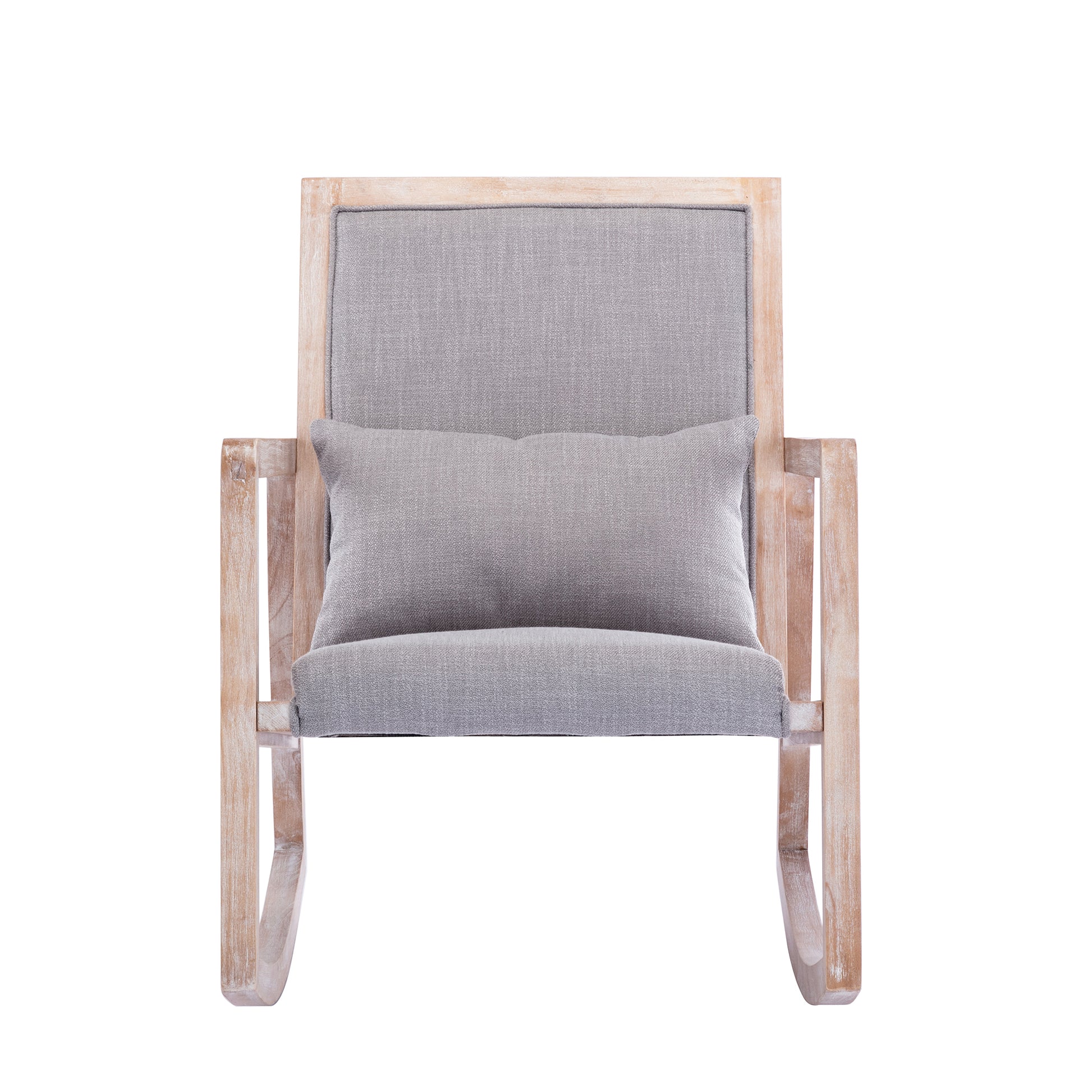 Solid Wood Linen Fabric Antique White Wash Painting Rocking Chair With Removable Lumbar Pillow Gray Foam Solid Wood