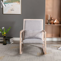 Solid Wood Linen Fabric Antique White Wash Painting Rocking Chair With Removable Lumbar Pillow Gray Foam Solid Wood