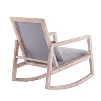 Solid Wood Linen Fabric Antique White Wash Painting Rocking Chair With Removable Lumbar Pillow Gray Foam Solid Wood