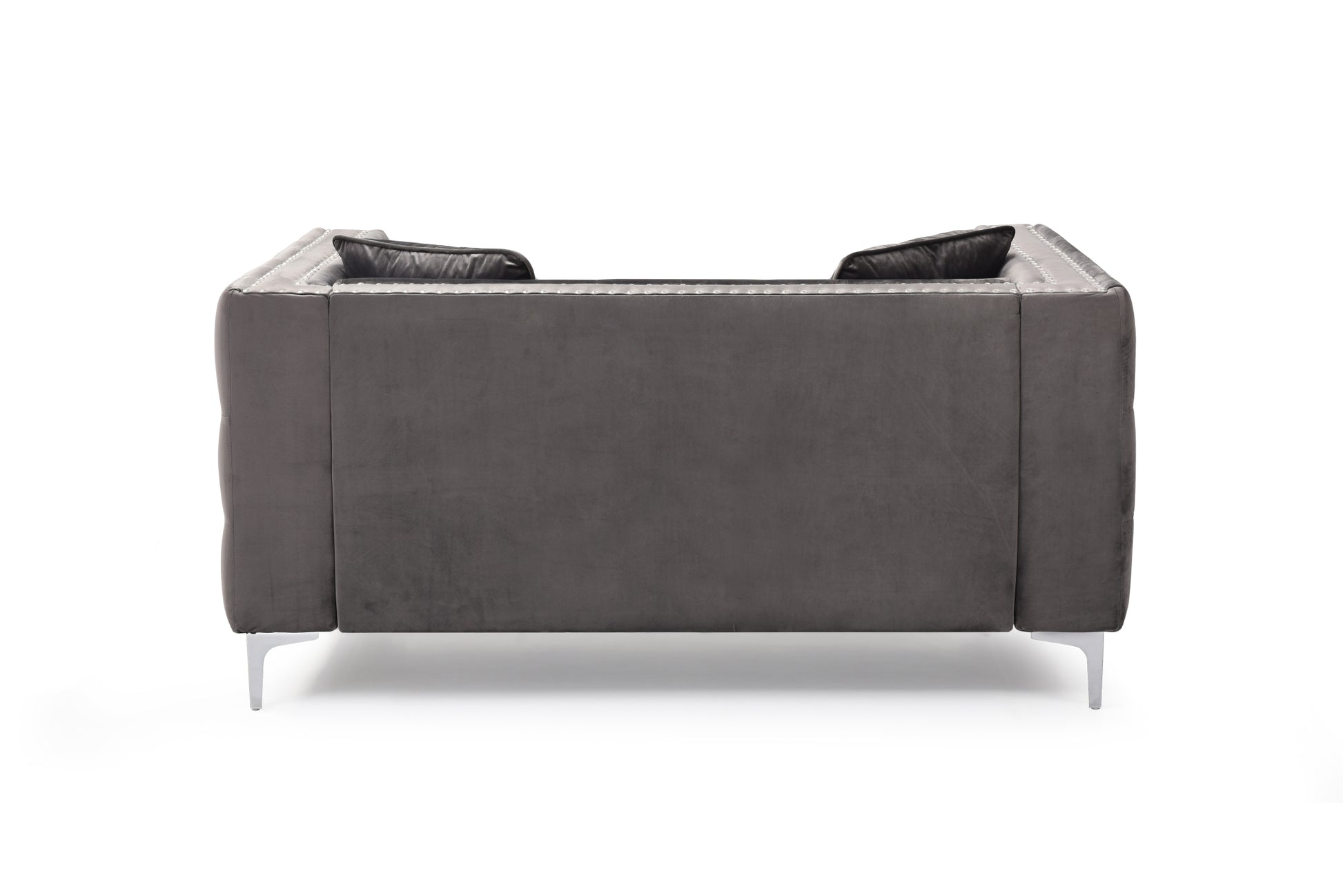 59.4 Inch Wide Grey Velvet Sofa With Jeweled Buttons,Square Arm ,2 Pillow Gray Velvet