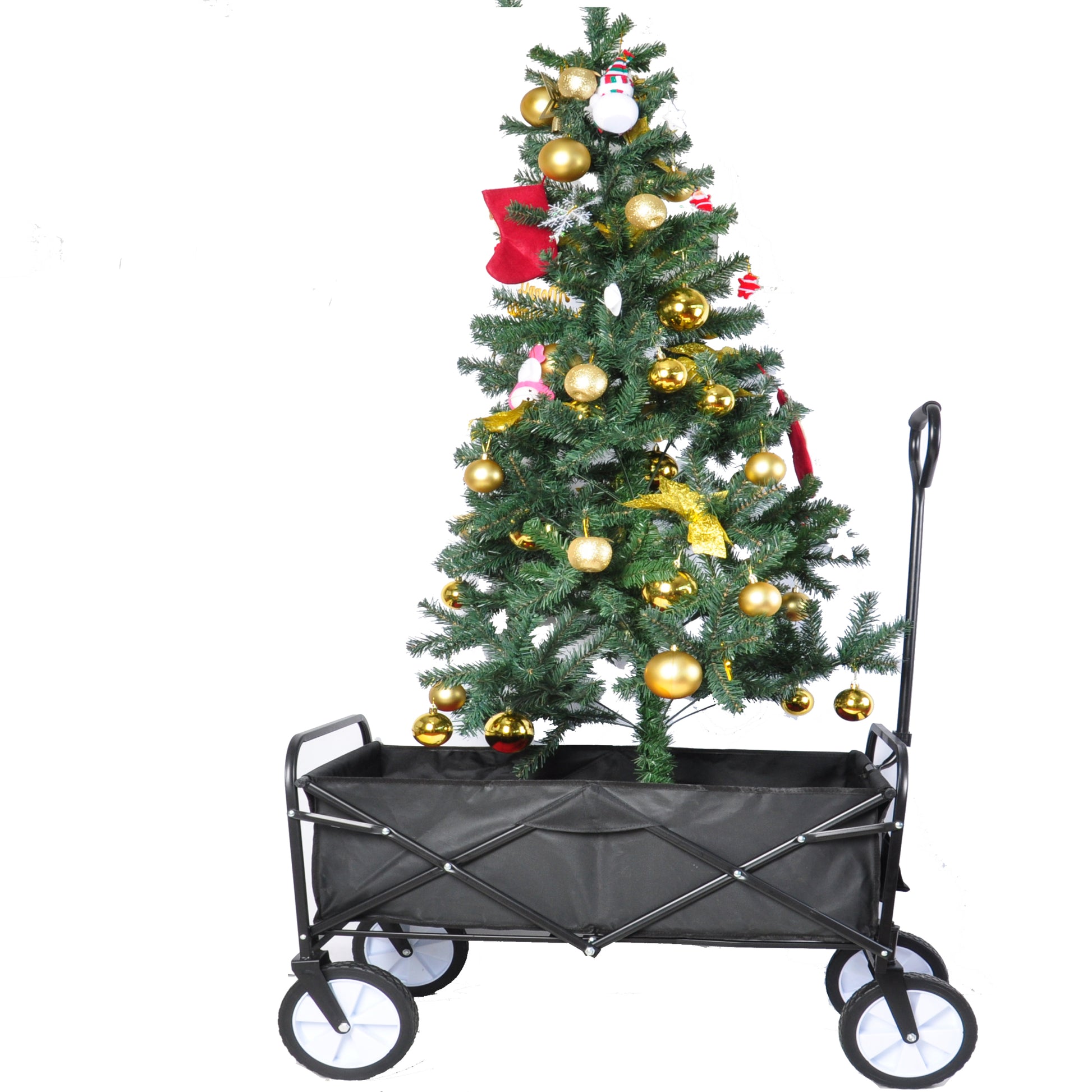 Folding Wagon Garden Shopping Beach Cart Black Black Steel