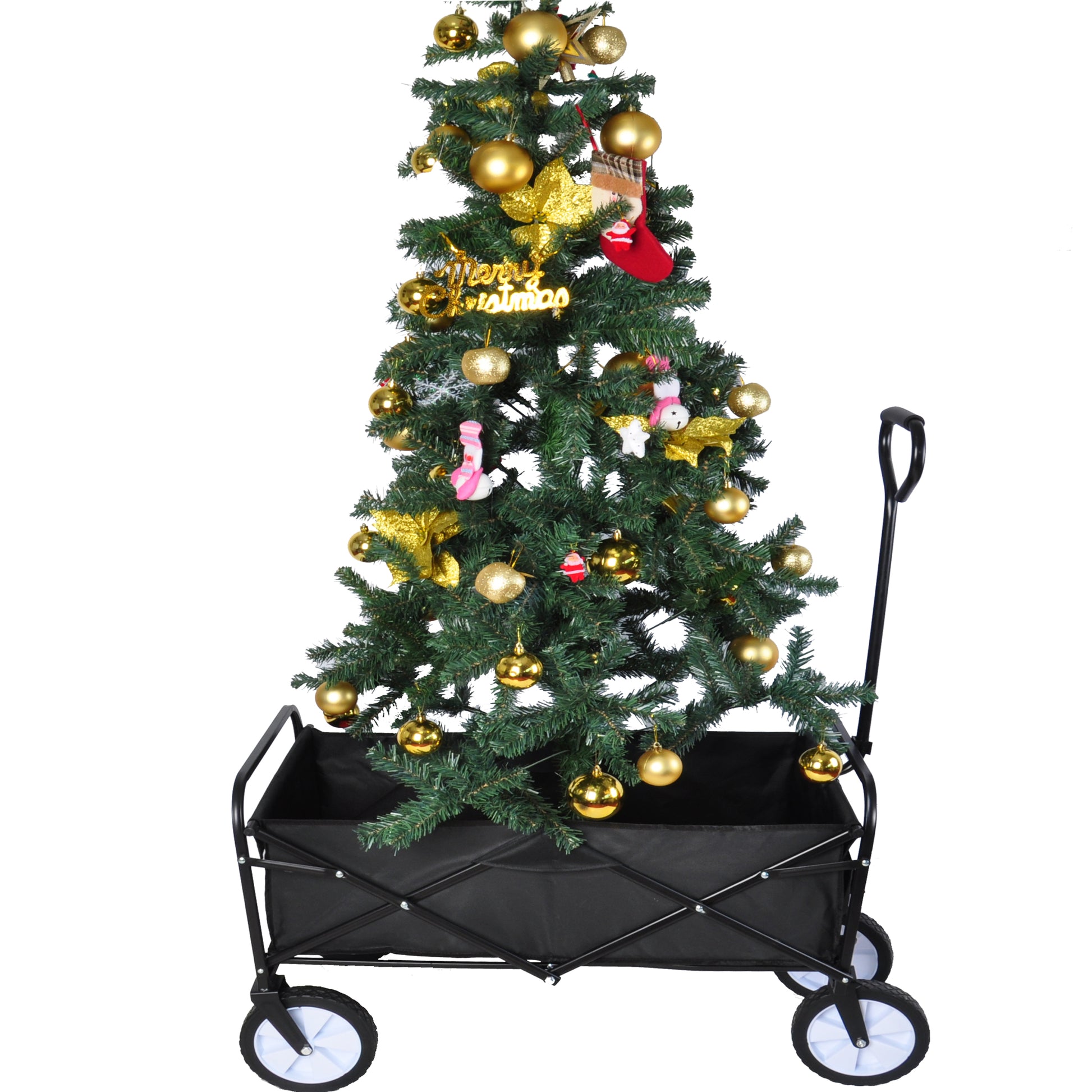 Folding Wagon Garden Shopping Beach Cart Black Black Steel