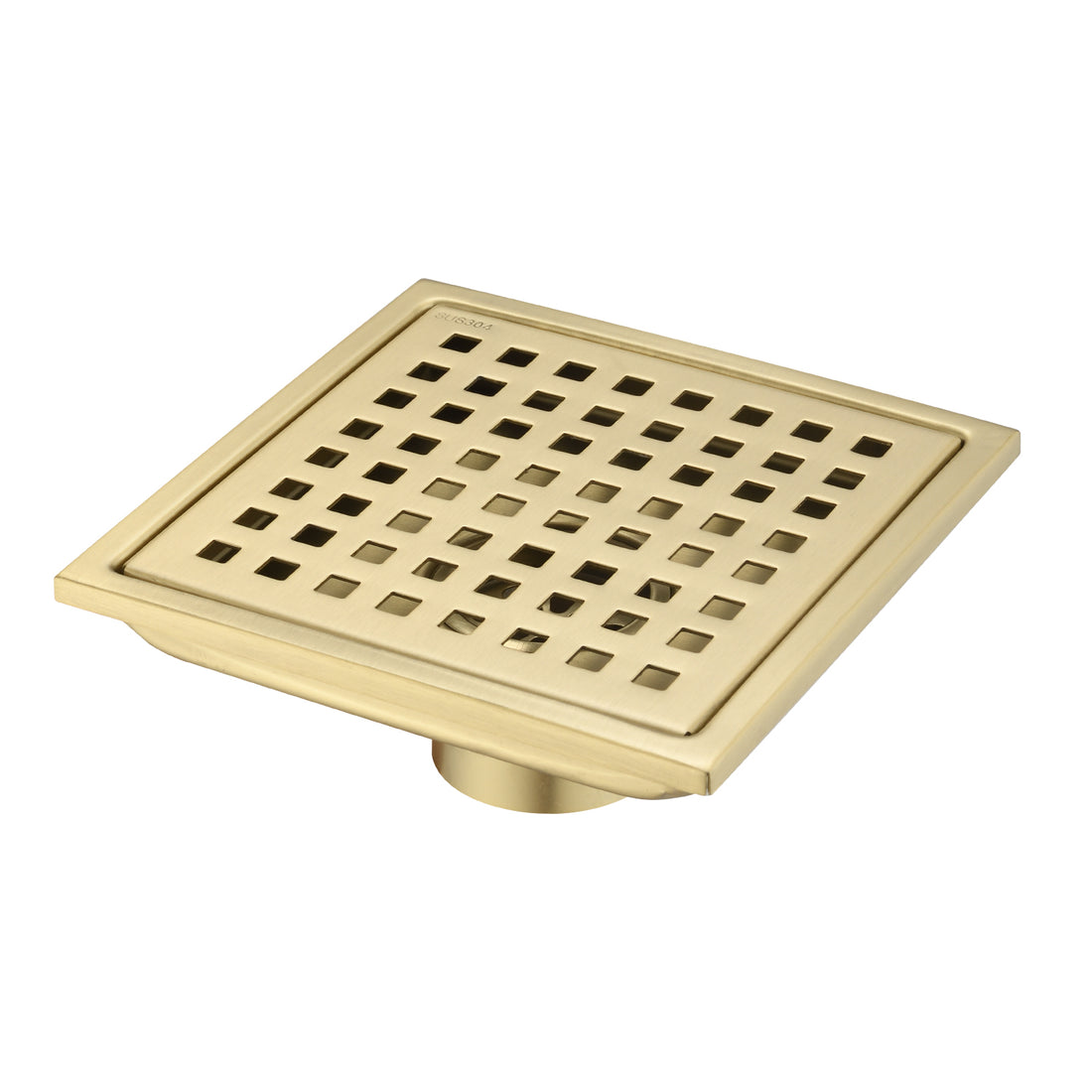 6 Inch Square Shower Floor Drain Square Shower Floor Drain With Flange,Pattern Grate Removable,Food Grade Sus 304 Stainless Steel Gold Stainless Steel