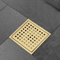 6 Inch Square Shower Floor Drain Square Shower Floor Drain With Flange,Pattern Grate Removable,Food Grade Sus 304 Stainless Steel Gold Stainless Steel